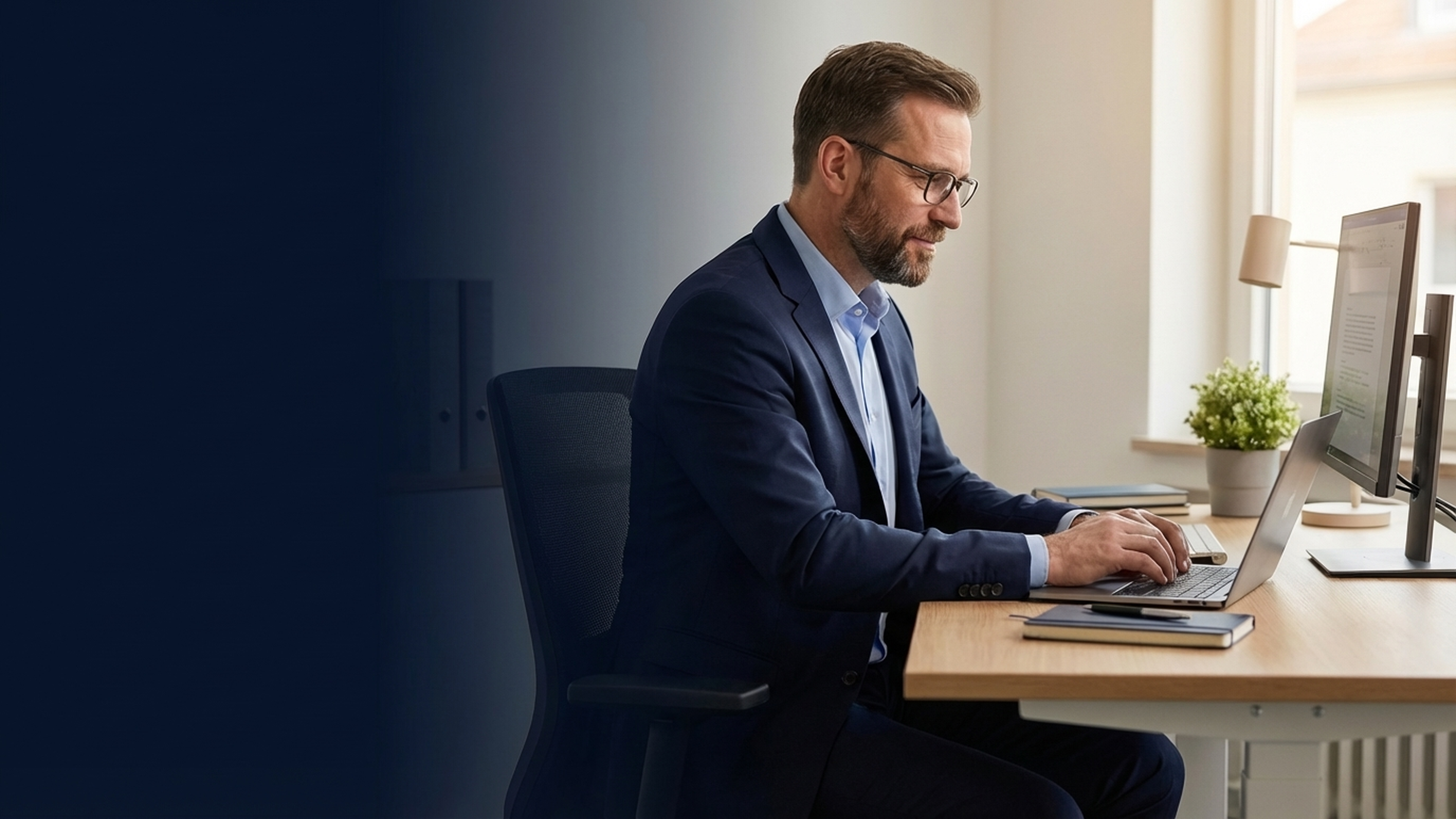 Sachbearbeiter an einem Verwaltungsarbeitsplatz als Kontextmotiv für die Finanzverwaltung